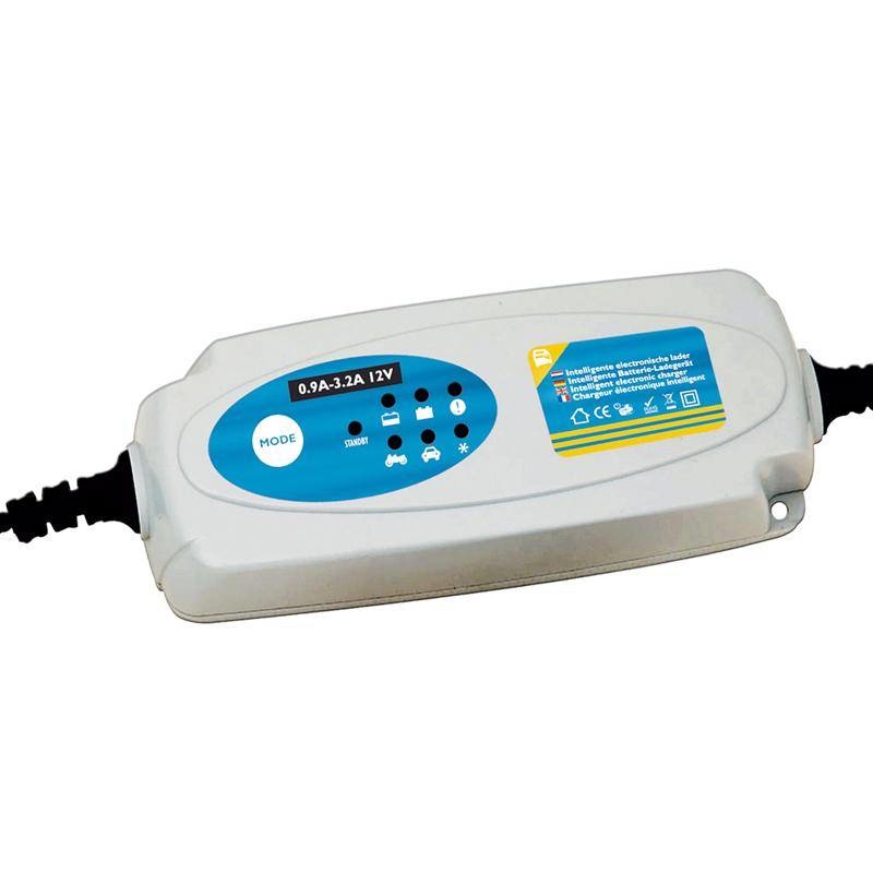 Acculader Smart 12V 0,9-3,2Amp met een laadprogramma in 3 stappen, sneller en veiliger.