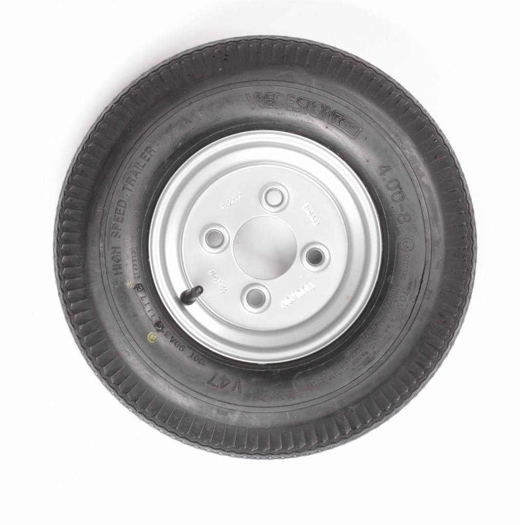 Compleet 8 inch Vredestein wiel - 4.00-8 band + velg - opel steek: 4x100 - 335 kg - 6PR - 60 mm naafdiameter