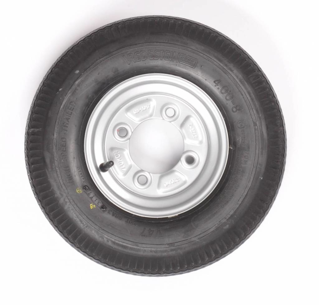 Compleet 8 inch Vredestein wiel 4.00-8 band + velg - franse steek: 4x115 - 335 kg - 6PR - 85 mm naafdiameter