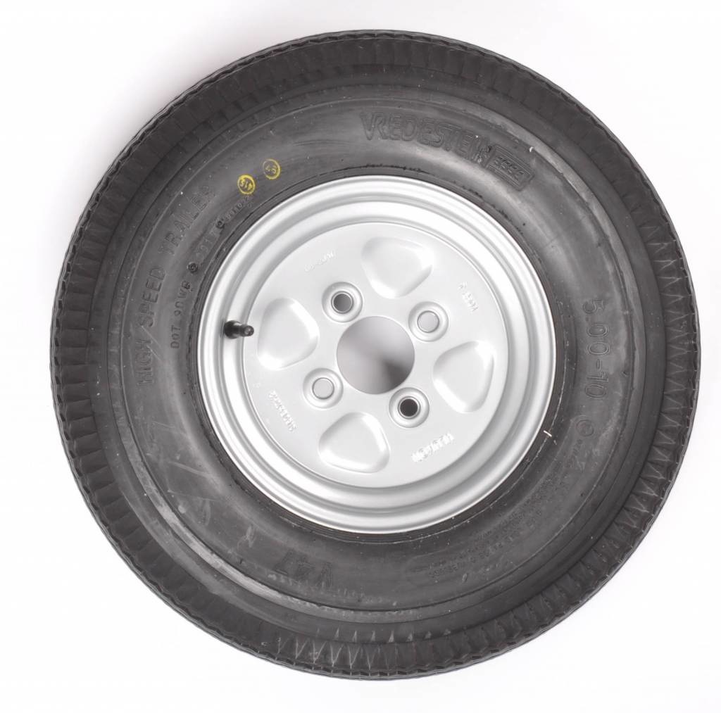 Compleet 10 inch Vredestein wiel - 5.00-10 band + velg - opel steek: 4x100 - 450 kg - 6PR - 60 mm naafdiameter