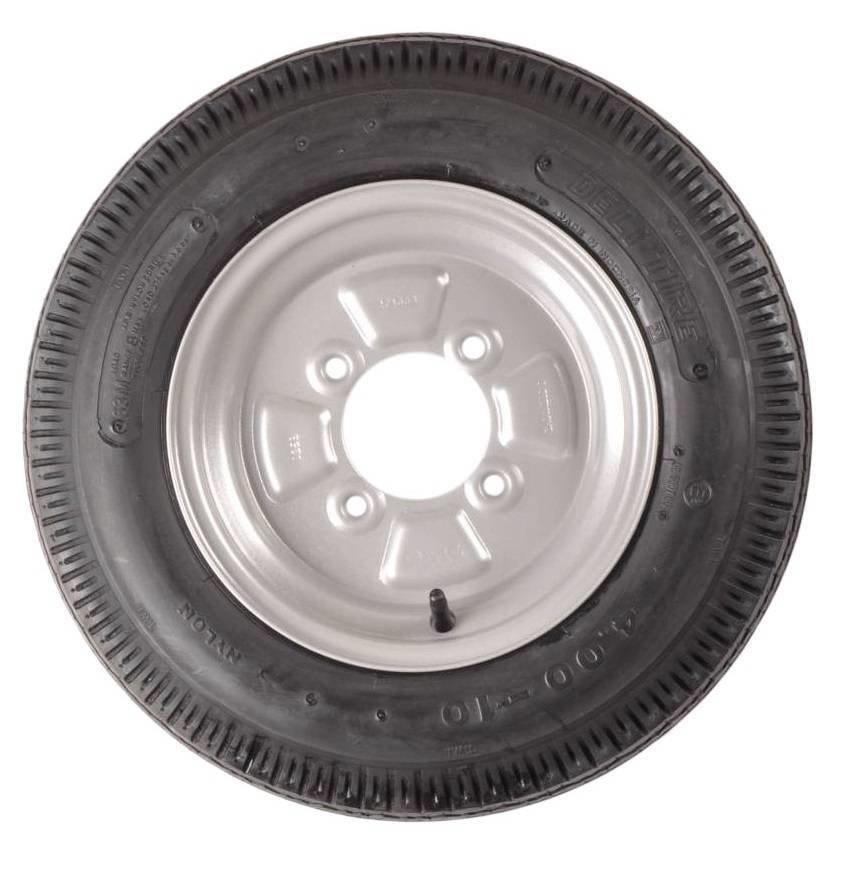 Compleet 10 inch wiel - 4.50-10 band + velg - franse steek: 4x115 - 400 kg - 6PR - 85 mm naafdiameter