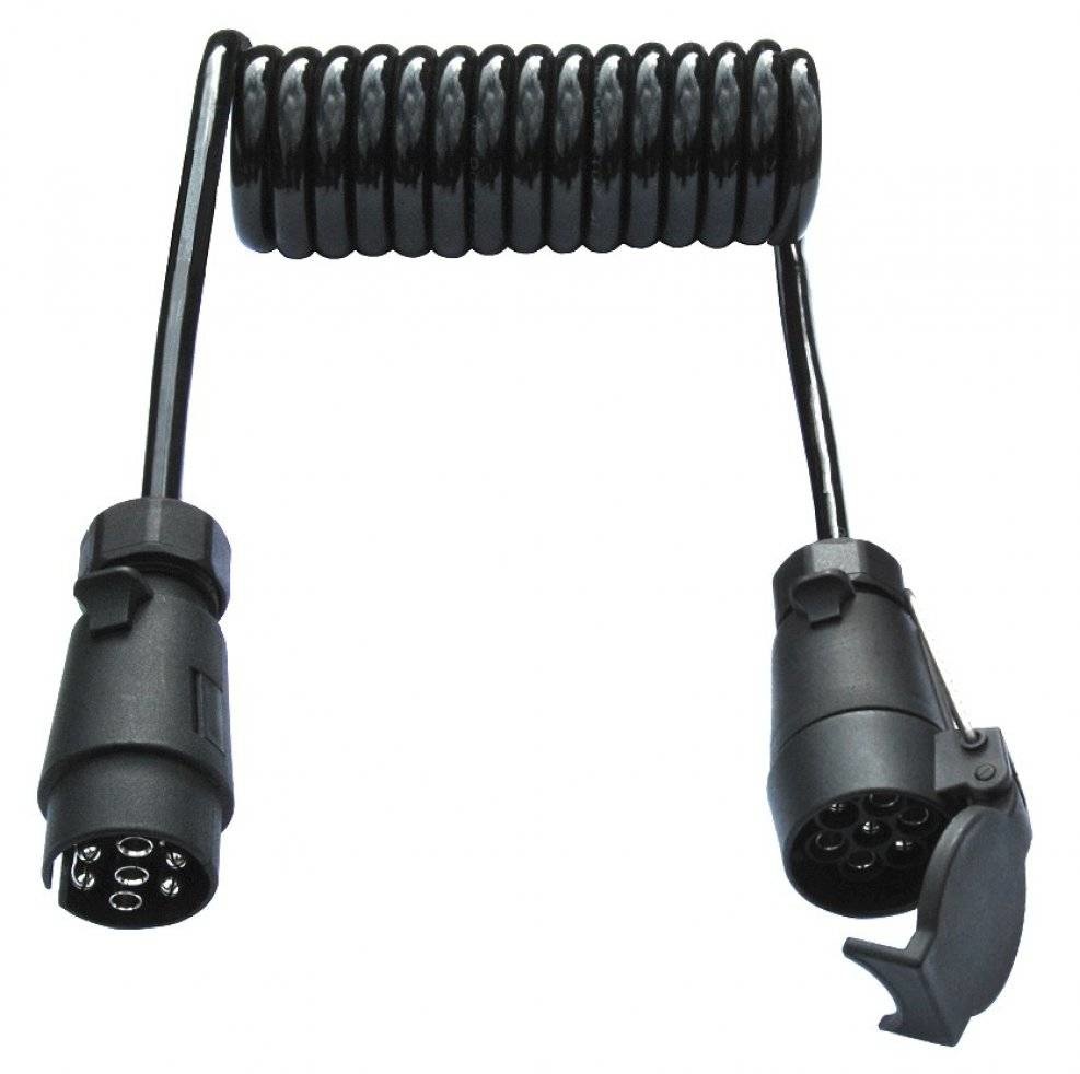 Spiraal verlengkabel 7 aderig met 1x 7-polige stekker en 1x 7-polige contrastekker - 70 tot 175 cm