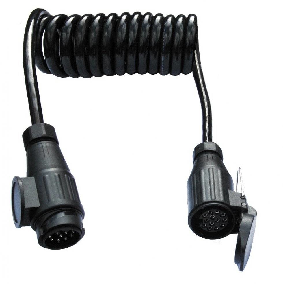 Spiraal verlengkabel 8 aderig met 13-polige stekker & 13-polige contrastekker - 80 tot 175 cm