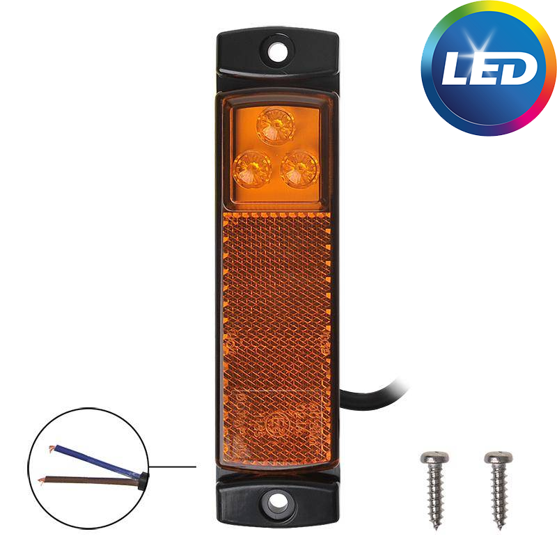 Rechthoekige oranje/gele markeringslamp - 2-aderige losse draad aansluiting - LED