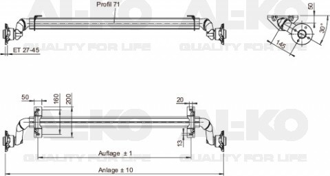Ongeremde torsie as - padmaat 1000 mm - flensmaat 1430 mm - 750 kg - 4x100