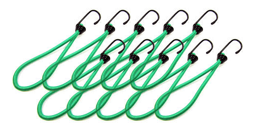 Set van 10 Spanelastieken met haak (groen) 230 mm