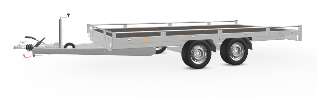 Geremde Eduard autotransporter - 406x200 cm - 2700 kg bruto laadvermogen - 63 cm laadvloerhoogte - 10 cm reling - inclusief lier en oprijplaten