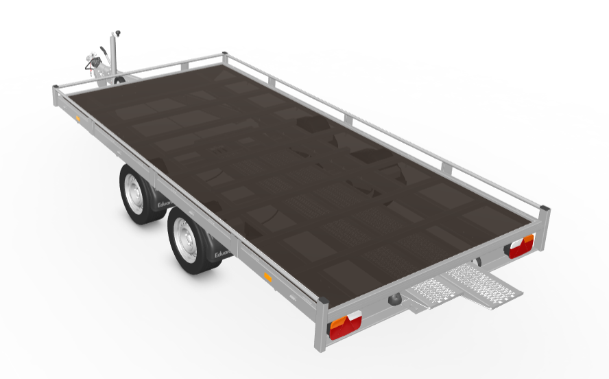 Geremde Eduard autotransporter - 406x200 cm - 2700 kg bruto laadvermogen - 63 cm laadvloerhoogte - 10 cm reling - inclusief lier en oprijplaten