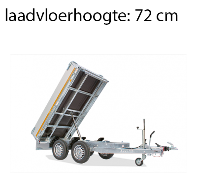 Geremde Eduard achterwaartse kipper - 256x150 cm - 2000 kg bruto laadvermogen - handpomp - 72 cm laadvloerhoogte