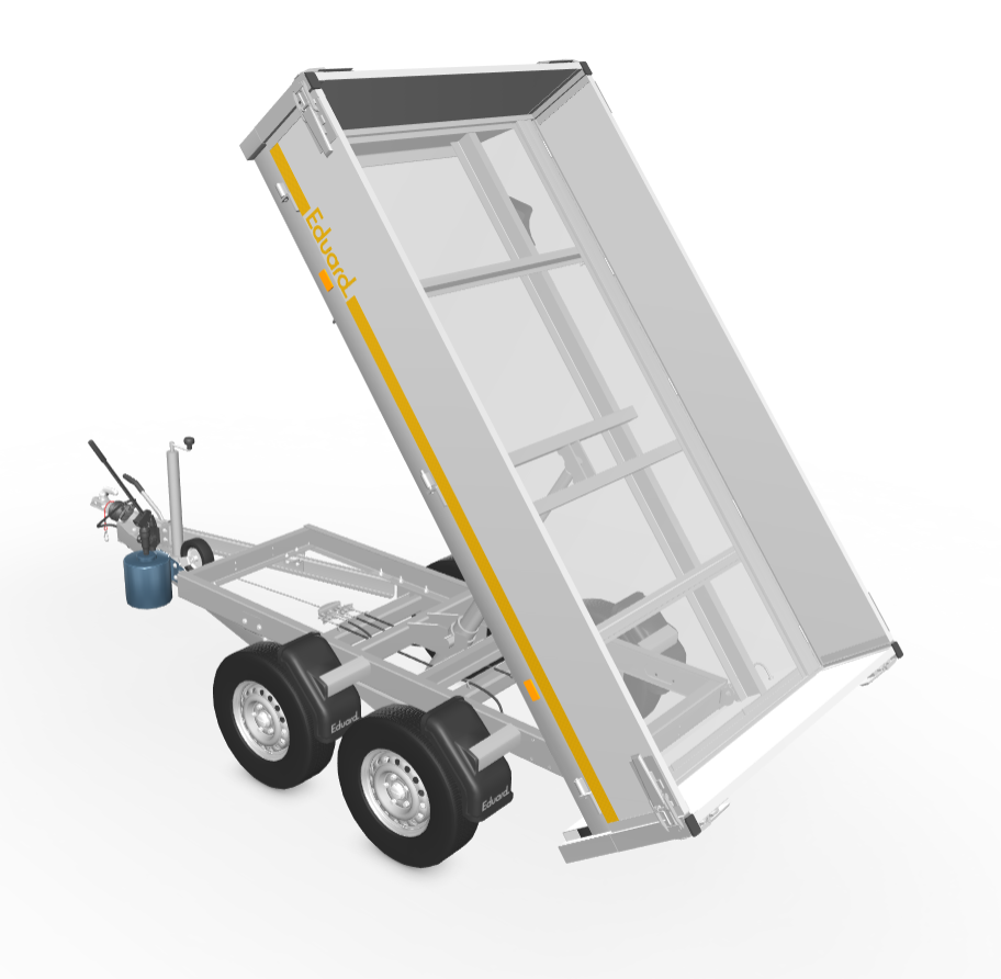 Geremde Eduard achterwaartse kipper - 256x150 cm - 2000 kg bruto laadvermogen - handpomp - 72 cm laadvloerhoogte