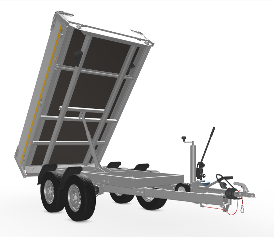 Geremde Eduard achterwaartse kipper - 256x150 cm - 2000 kg bruto laadvermogen - handpomp - 72 cm laadvloerhoogte