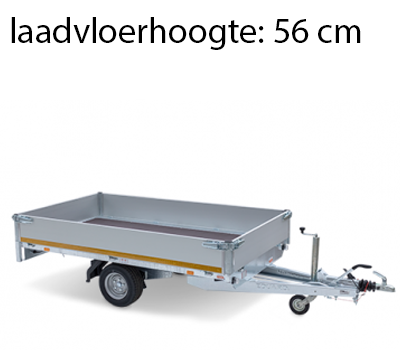 Geremde Eduard plateauwagen - 256x150 cm - 1350 kg bruto laadvermogen - 56 cm laadvloerhoogte - 30 cm borden