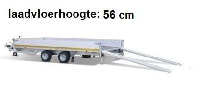 Geremde Eduard multitransporter - 406x200 cm - 3000 kg bruto laadvermogen - 56 cm laadvloerhoogte - 30 cm borden - inclusief oprijplaten en handlier