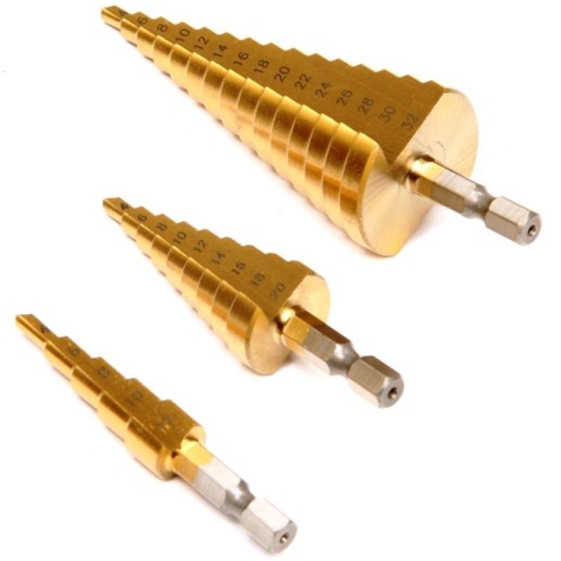 3 stuks stappenboren plaatfrezen met titanium coating