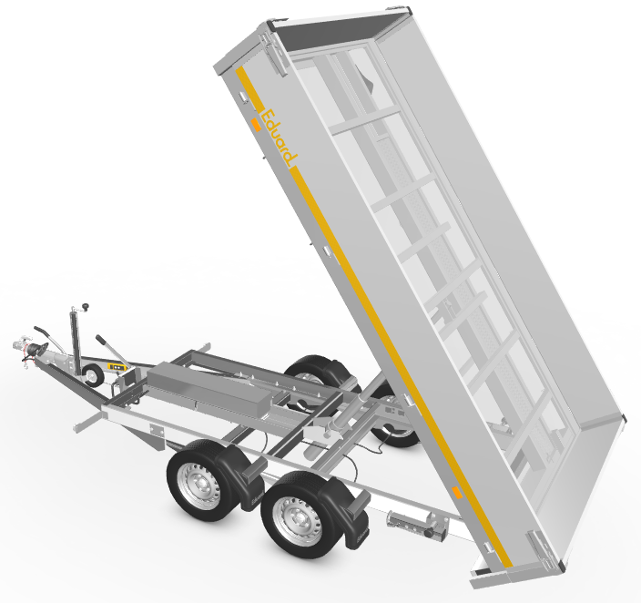 Eduard achterwaartse kipper 2700 kg elektrisch extern laden en afstandsbediening & handpomp 310x180 cm - inclusief oprijplaten & uitzetsteunen