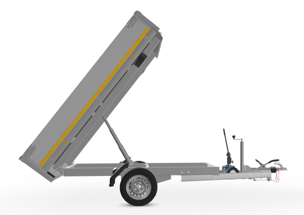 Geremde Eduard achterwaartse kipper - 256x150 cm - 1350 kg bruto laadvermogen - handpomp - 63 cm laadvloerhoogte