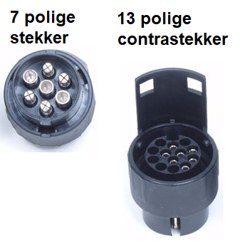 Verloopstekker extra lang - auto 7 polig > aanhanger 13 polig