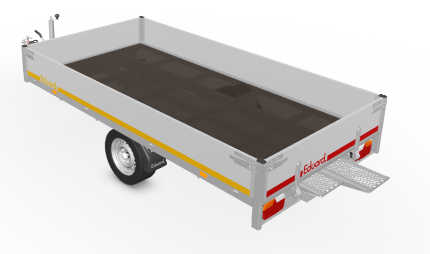 Geremde Eduard plateauwagen - 310x160 cm - 1500 kg bruto laadvermogen - 63 cm laadvloerhoogte - 30 cm borden - inclusief oprijplaten
