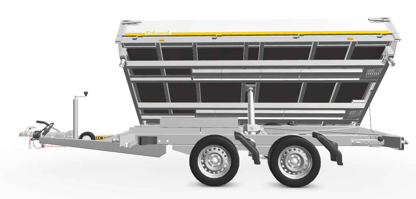 Eduard drie-zijdige kipper 3500 kg elektrisch extern laden - 330x180 cm - inclusief lichte en sterke aluminium oprijplaten & uitzetsteunen