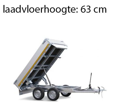 Geremde Eduard achterwaartse kipper - 256x150 cm - 2000 kg bruto laadvermogen - handpomp - 63 cm laadvloerhoogte