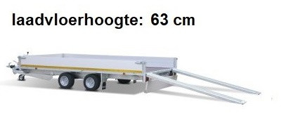 Geremde Eduard multitransporter - 330x180 cm - 3000 kg bruto laadvermogen - 63 cm laadvloerhoogte - 30 cm borden - inclusief oprijplaten en handlier