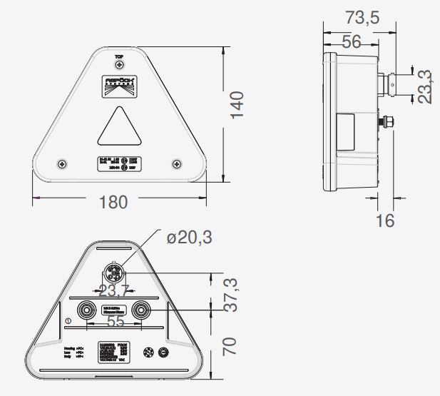 Aspock Agripoint - links - LED - 180x140x56 mm - inclusief kentekenverlichting