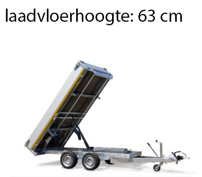 Geremde Eduard achterwaartse kipper - 310x180 cm - 3000 kg bruto laadvermogen - elektrisch, extern laden, handpomp - 63 cm laadvloerhoogte - inclusief oprijplaten en uitzetsteunen
