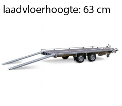 Geremde Eduard autotransporter - 406x200 cm - 3500 kg bruto laadvermogen - 63 cm laadvloerhoogte - 10 cm hoge reling - inclusief lier en oprijplaten