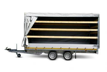 Geremde Eduard multitransporter - 406x200 cm - 2700 kg bruto laadvermogen - 63 cm laadvloerhoogte - 40 cm borden - inclusief oprijplaten en handlier