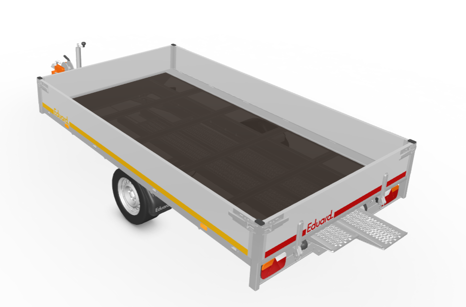 Geremde Eduard multitransporter - 310x180 cm - 1350 kg bruto laadvermogen - 63 cm laadvloerhoogte - 30 cm borden - inclusief oprijplaten en handlier