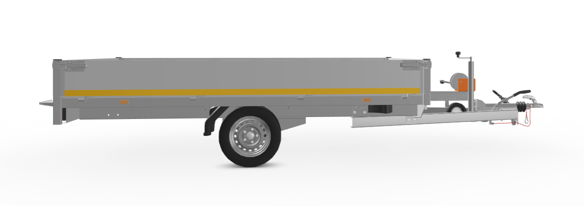 Geremde Eduard multitransporter - 310x180 cm - 1350 kg bruto laadvermogen - 63 cm laadvloerhoogte - 30 cm borden - inclusief oprijplaten en handlier