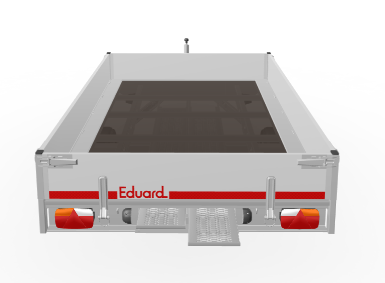 Geremde Eduard multitransporter - 310x180 cm - 1350 kg bruto laadvermogen - 63 cm laadvloerhoogte - 30 cm borden - inclusief oprijplaten en handlier