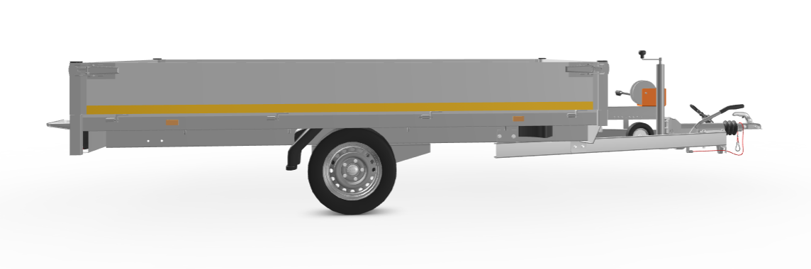 Geremde Eduard multitransporter - 310x180 cm - 1500 kg bruto laadvermogen - 63 cm laadvloerhoogte - 30 cm borden - inclusief oprijplaten en handlier