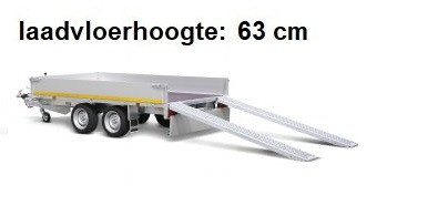 Geremde Eduard multitransporter - 310x180 cm - 2700 kg bruto laadvermogen - 63 cm laadvloerhoogte - 30 cm borden - inclusief oprijplaten en handlier