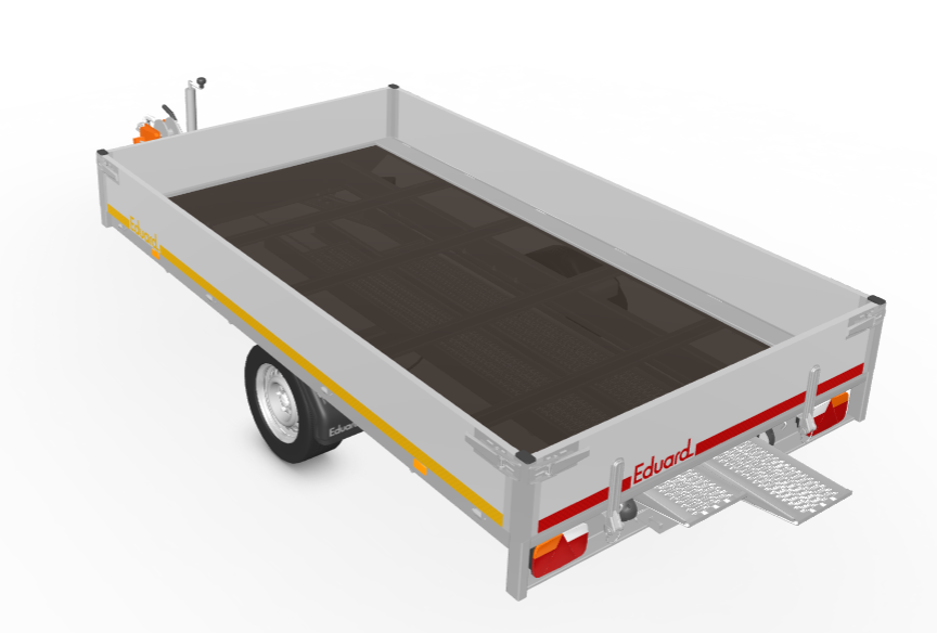Geremde Eduard multitransporter - 330x180 cm - 1350 kg bruto laadvermogen - 63 cm laadvloerhoogte - 30 cm borden - inclusief oprijplaten en handlier
