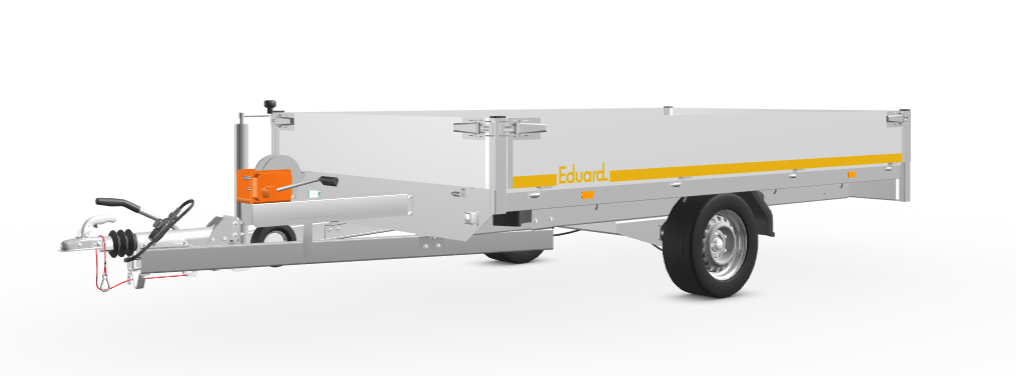 Geremde Eduard multitransporter - 330x180 cm - 1350 kg bruto laadvermogen - 63 cm laadvloerhoogte - 30 cm borden - inclusief oprijplaten en handlier