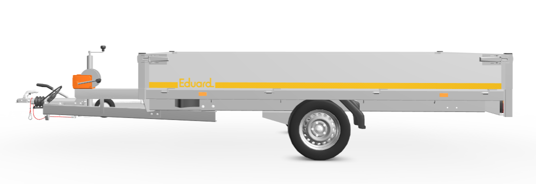 Geremde Eduard multitransporter - 330x180 cm - 1350 kg bruto laadvermogen - 63 cm laadvloerhoogte - 30 cm borden - inclusief oprijplaten en handlier