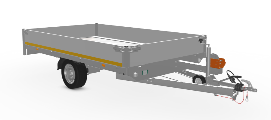 Geremde Eduard multitransporter - 330x180 cm - 1350 kg bruto laadvermogen - 63 cm laadvloerhoogte - 30 cm borden - inclusief oprijplaten en handlier
