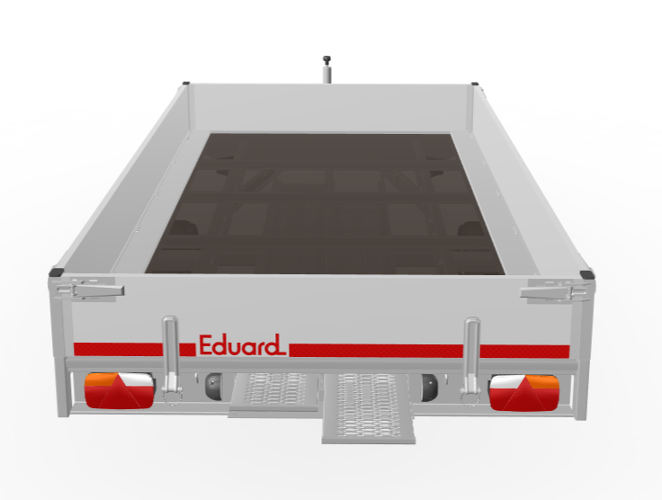 Geremde Eduard multitransporter - 330x180 cm - 1350 kg bruto laadvermogen - 63 cm laadvloerhoogte - 30 cm borden - inclusief oprijplaten en handlier