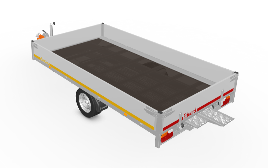 Geremde Eduard multitransporter - 330x180 cm - 1500 kg bruto laadvermogen - 63 cm laadvloerhoogte - 30 cm borden - inclusief oprijplaten en handlier