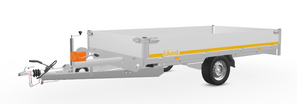Geremde Eduard multitransporter - 330x180 cm - 1500 kg bruto laadvermogen - 63 cm laadvloerhoogte - 30 cm borden - inclusief oprijplaten en handlier