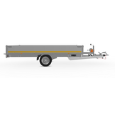 Geremde Eduard multitransporter - 330x180 cm - 1500 kg bruto laadvermogen - 63 cm laadvloerhoogte - 30 cm borden - inclusief oprijplaten en handlier