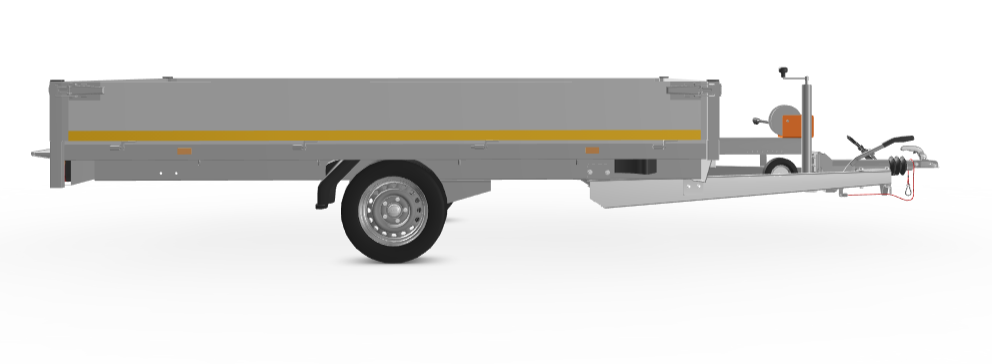 Geremde Eduard multitransporter - 330x180 cm - 1500 kg bruto laadvermogen - 63 cm laadvloerhoogte - 30 cm borden - inclusief oprijplaten en handlier