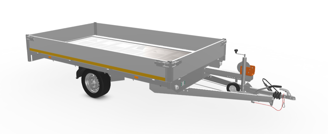 Geremde Eduard multitransporter - 330x180 cm - 1500 kg bruto laadvermogen - 63 cm laadvloerhoogte - 30 cm borden - inclusief oprijplaten en handlier