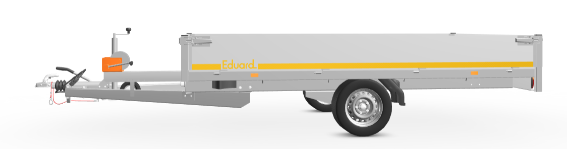 Geremde Eduard multitransporter - 330x180 cm - 1500 kg bruto laadvermogen - 63 cm laadvloerhoogte - 30 cm borden - inclusief oprijplaten en handlier