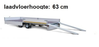 Geremde Eduard multitransporter - 606x200 cm - 3500 kg bruto laadvermogen - 63 cm laadvloerhoogte - 30 cm borden - inclusief oprijplaten en handlier