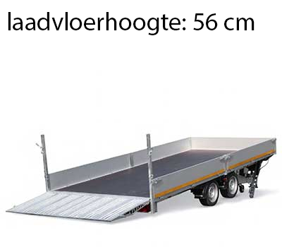 Geremde Eduard machinetransporter - 406x220 cm - 2700 kg bruto laadvermogen - elektrisch, extern laden, afstandsbediening - 56 cm laadvloerhoogte - 30 cm borden