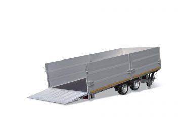 Geremde Eduard machinetransporter - 606x220 cm - 3500 kg bruto laadvermogen - elektrisch, extern laden, afstandsbediening - 63 cm laadvloerhoogte - 30 cm borden