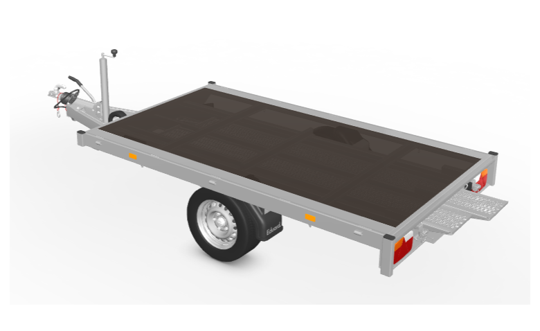Geremde Eduard multitransporter - 256x150 cm - 1350 kg bruto laadvermogen - 63 cm laadvloerhoogte - vlakke opbouw - inclusief oprijplaten