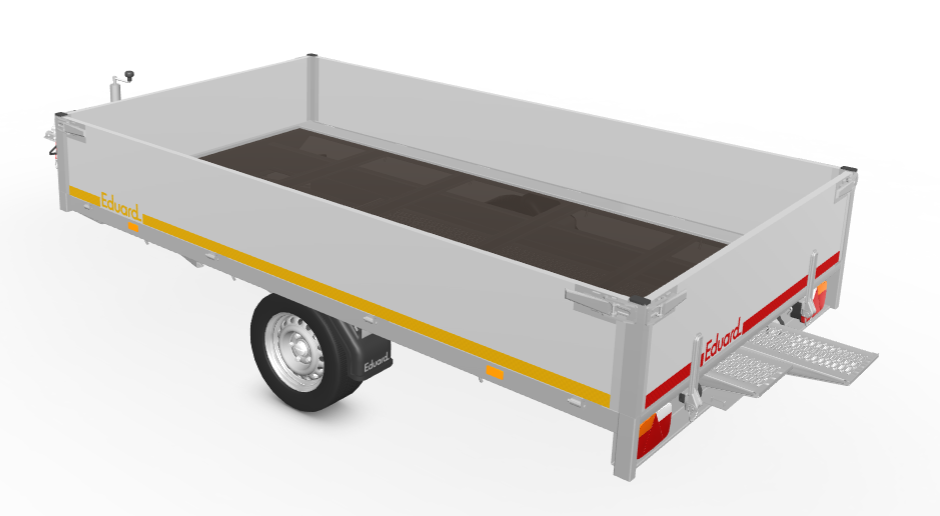 Geremde Eduard plateauwagen - 330x180 cm - 1350 kg bruto laadvermogen - 63 cm laadvloerhoogte - 40 cm borden - inclusief oprijplaten